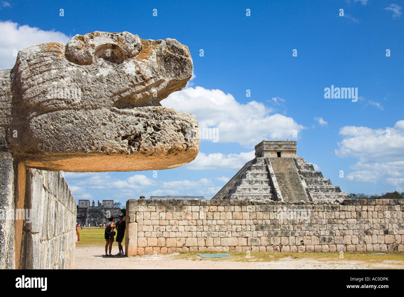 Pyramid of Kukulkan, from Temple of Jaguars, Chichen Itza Archaeological Site, Chichen Itza, Yucatan State, Mexico Stock Photo