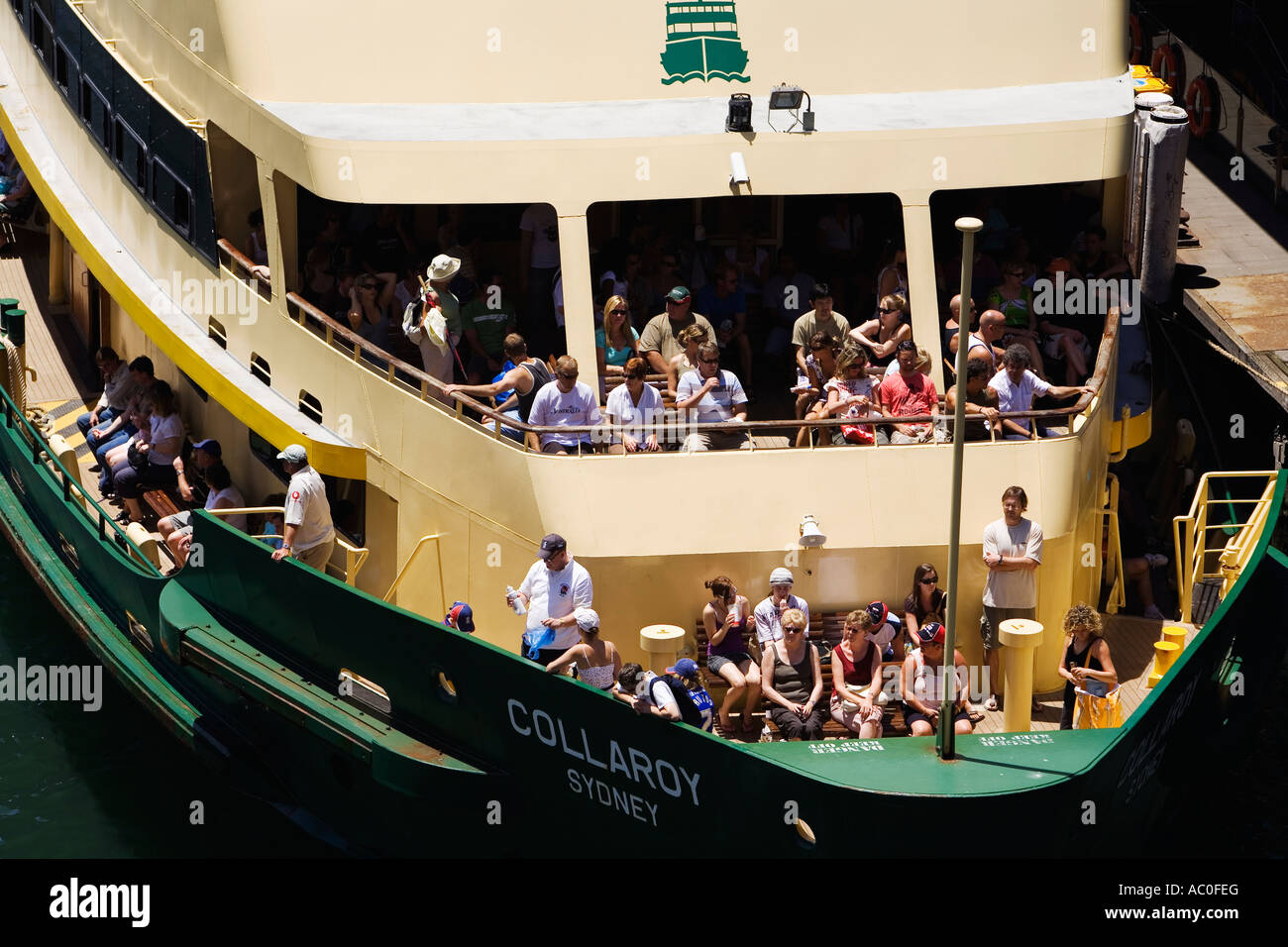 Passengers take their seats on the Manly ferry moored at Circular Quay Stock Photo