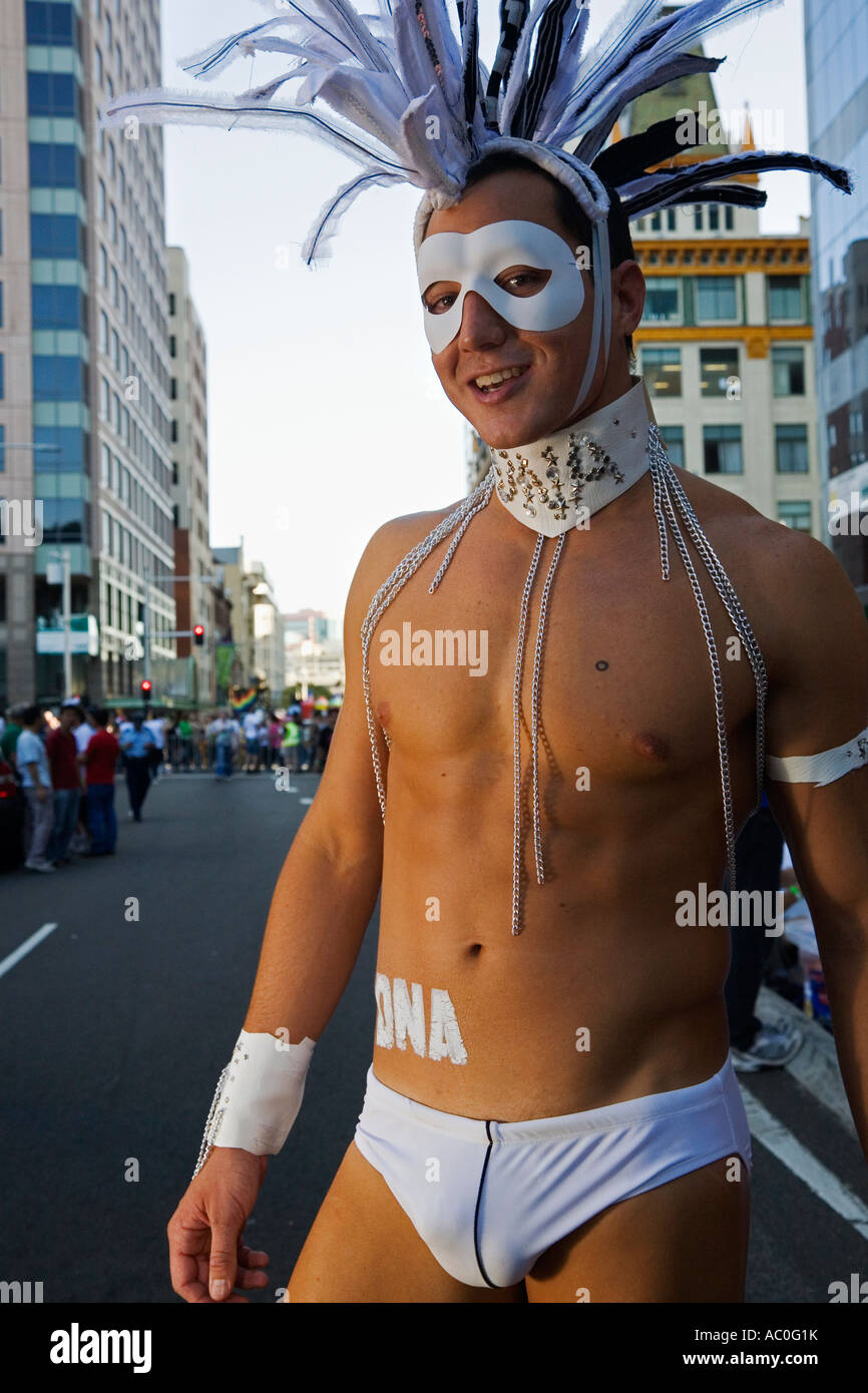 A member of the Beasty Boys a parade entry in the annual Sydney Gay and  Lesbian Mardi Gras on Oxford Street Stock Photo - Alamy