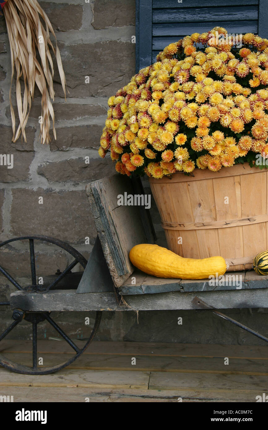 Fall Flower arrangement on porch Merrickville Ontario Canada Stock