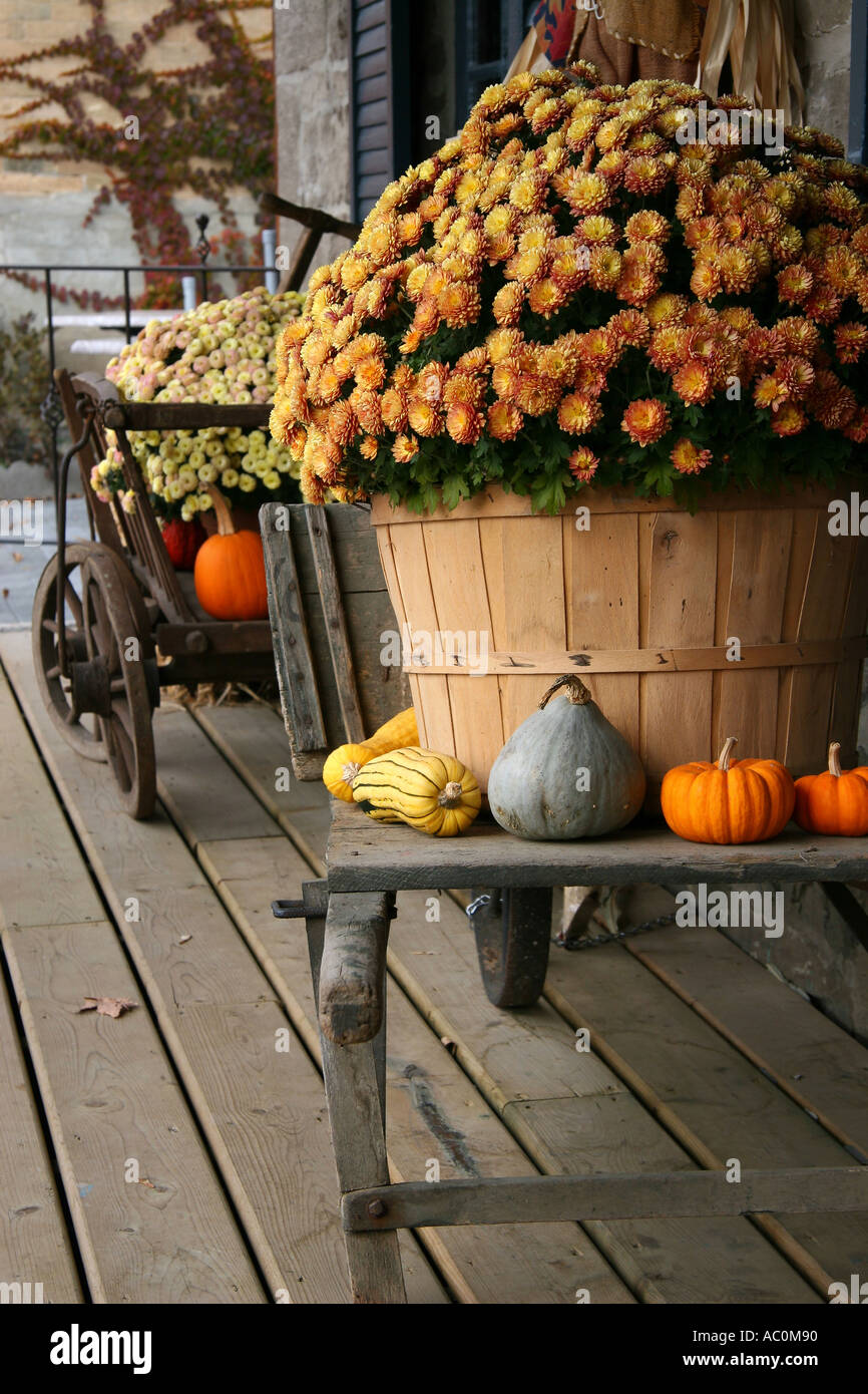 Fall Flower arrangement on porch Merrickville Ontario Canada Stock
