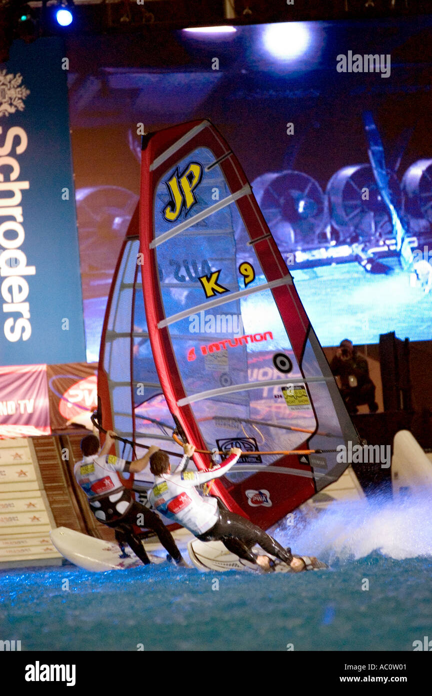 Indoor Windsurfing at the London Boat Show Excell Center Docklands