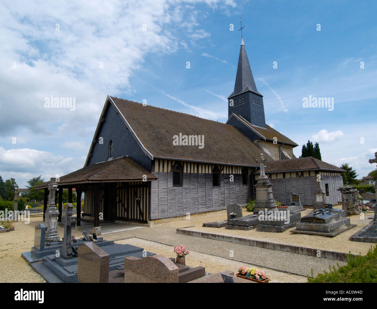 Typical historic champenois style church in a little village on the north shore of Lac du Der Chantecoq Haute Marne France Stock Photo