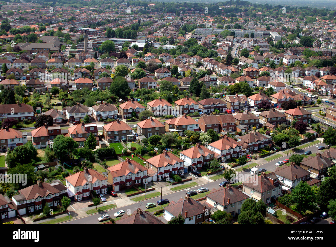 Aerial View of Residential Suburb of Tolworth near Kingston Upon Thames England Stock Photo