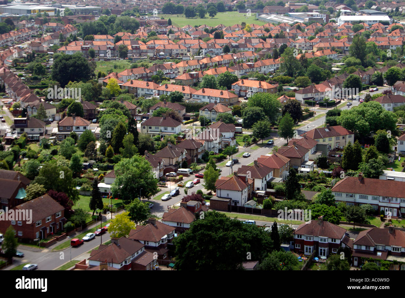 Aerial View of Residential Suburb of Tolworth near Kingston Upon Thames England Stock Photo