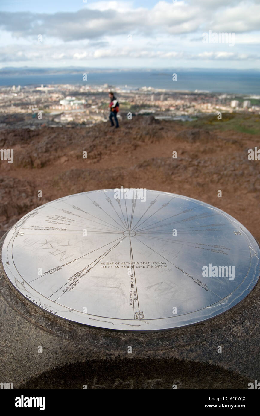 views of arthurs seat in edinburgh centre with the trig point at the
