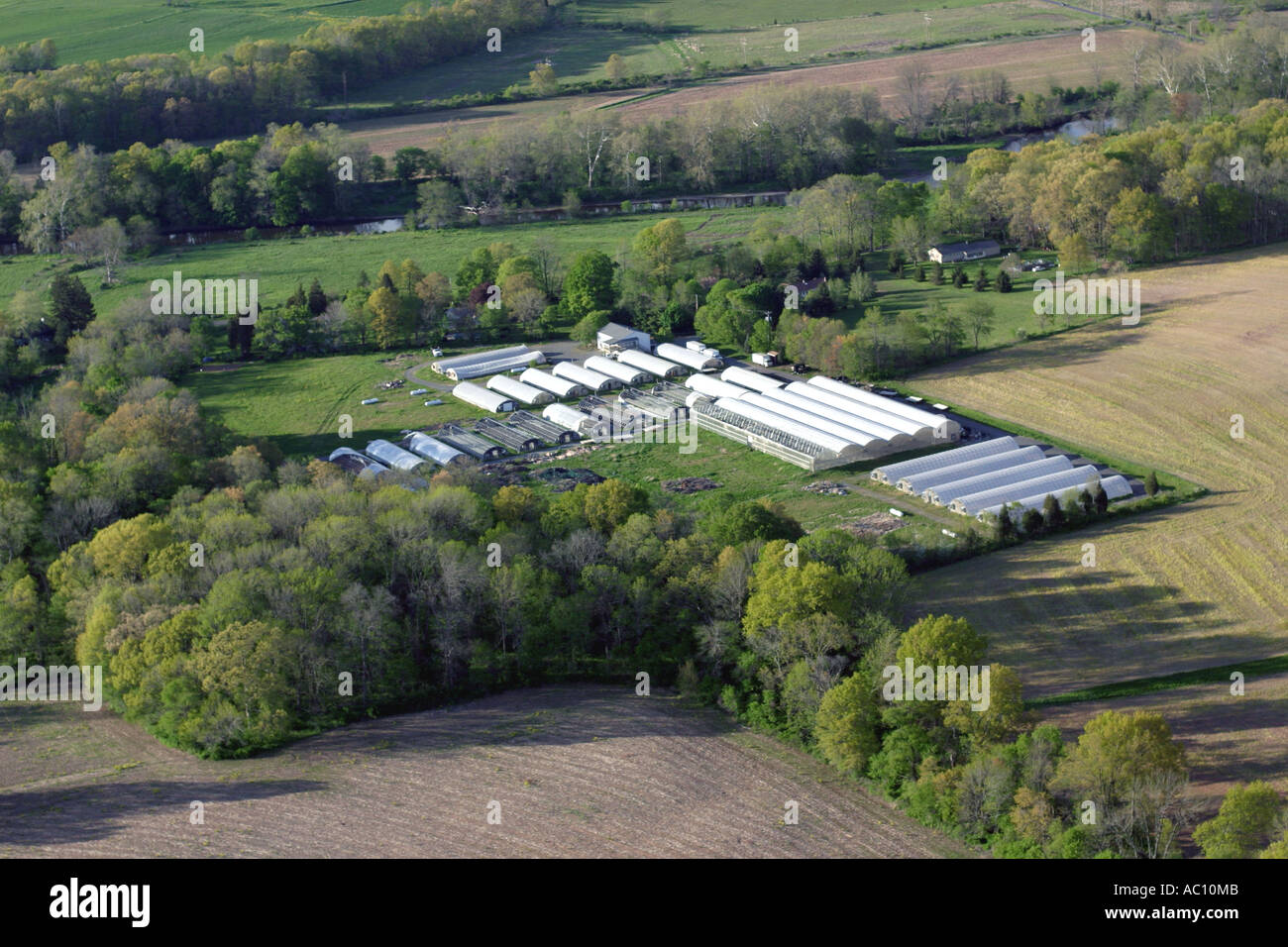 Aerial view of greenhouses located in Hunterdon County, New Jersey, U.S