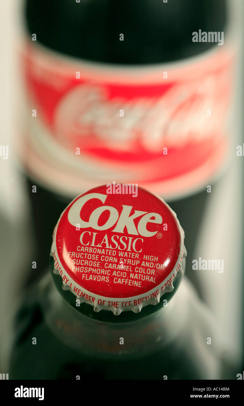 Coke bottle with Nutrition and consumer information Stock Photo