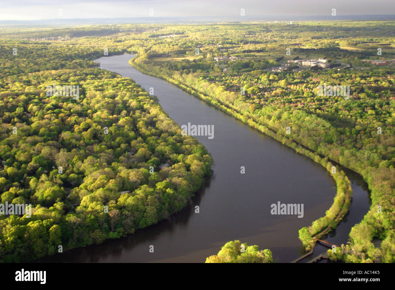 Aerial view of Raritan River near Princeton, New Jersey, U.S.A Stock