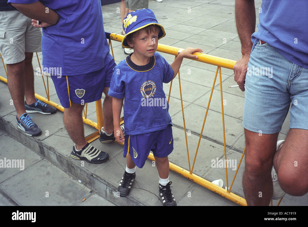 Young football fan arrives at Boca Junior team stadium Buenos Aires Argentina South America 2000s 2002 HOMER SYKES Stock Photo