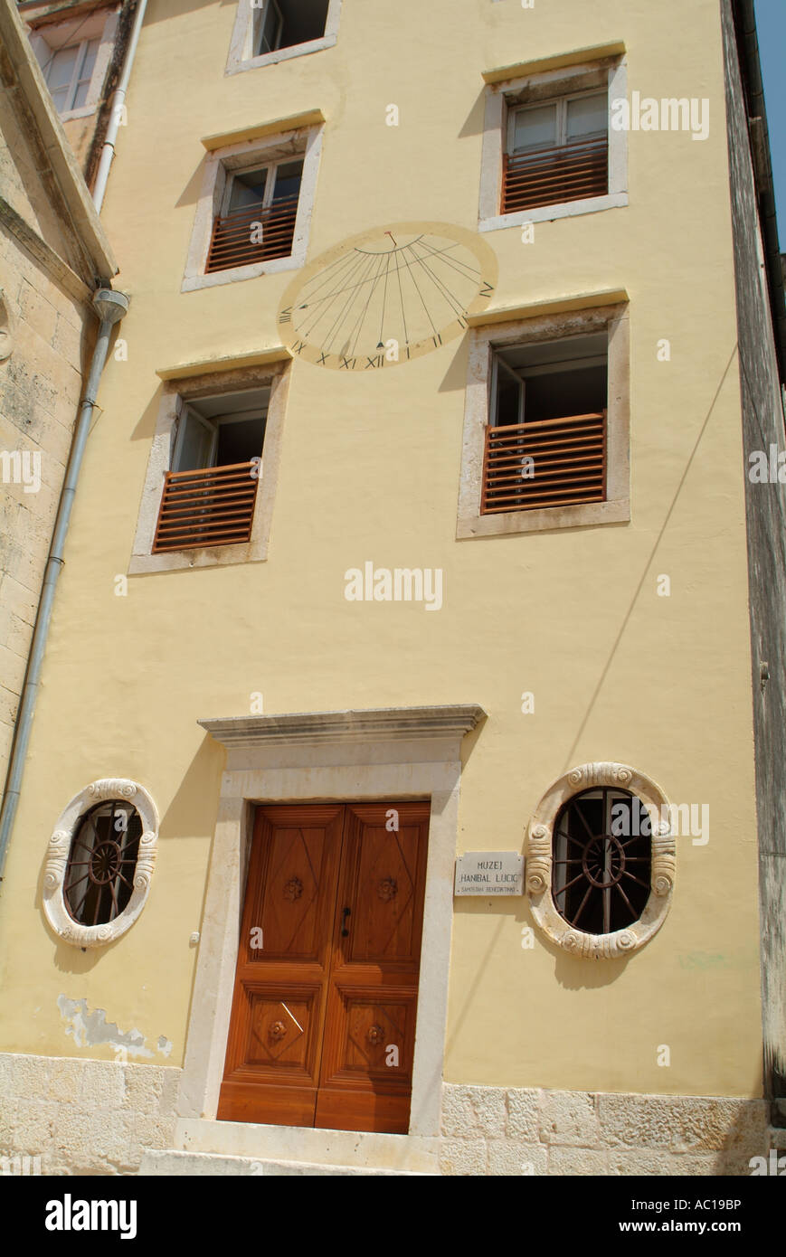 Hanibal Lucic museum with sun dial in Hvar on the Island of Hvar, Croatia Stock Photo