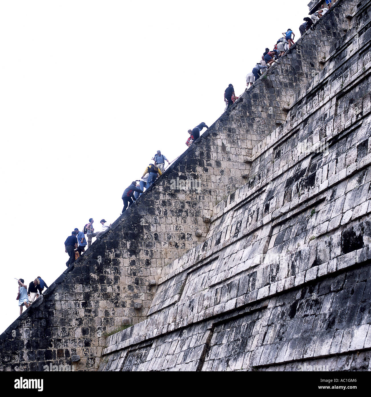 People climbing pyramid at Chichen Itza Mexico Stock Photo Alamy