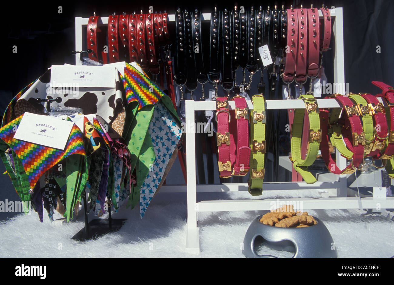 Stall selling various dog items Stock Photo Alamy