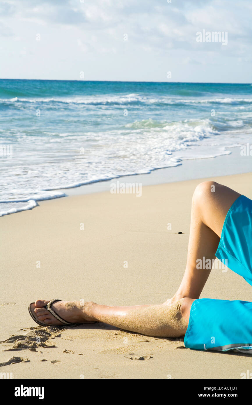 Spain, Fuerteventura, man on beach Stock Photo