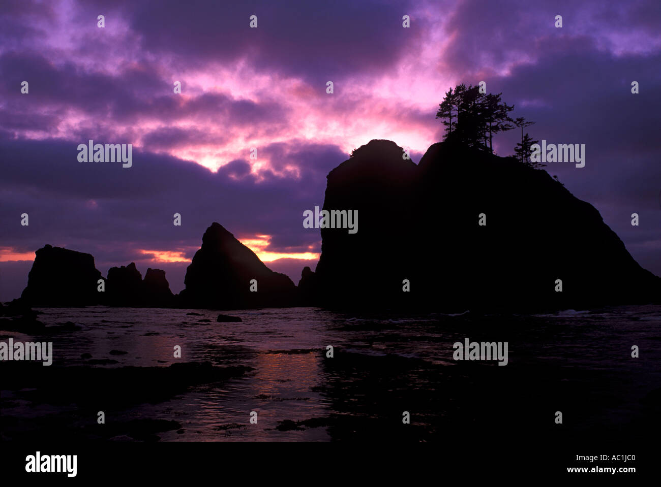 Sunset above Point of the Arches in Olympic National Park Washington USA Stock Photo