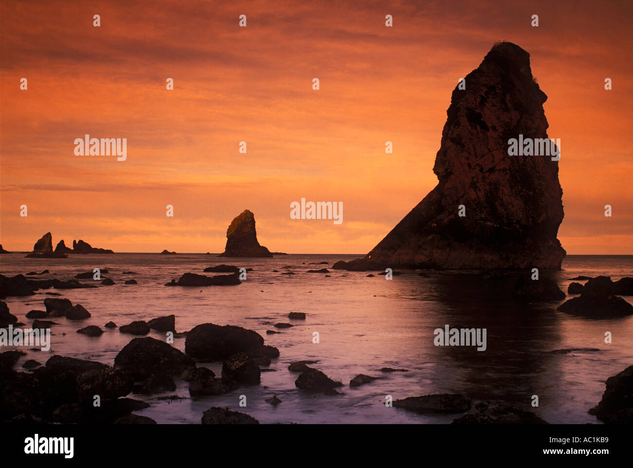Evening skies over the Pacific Ocean at Point of the Arches Olympic National Park Washington USA Stock Photo