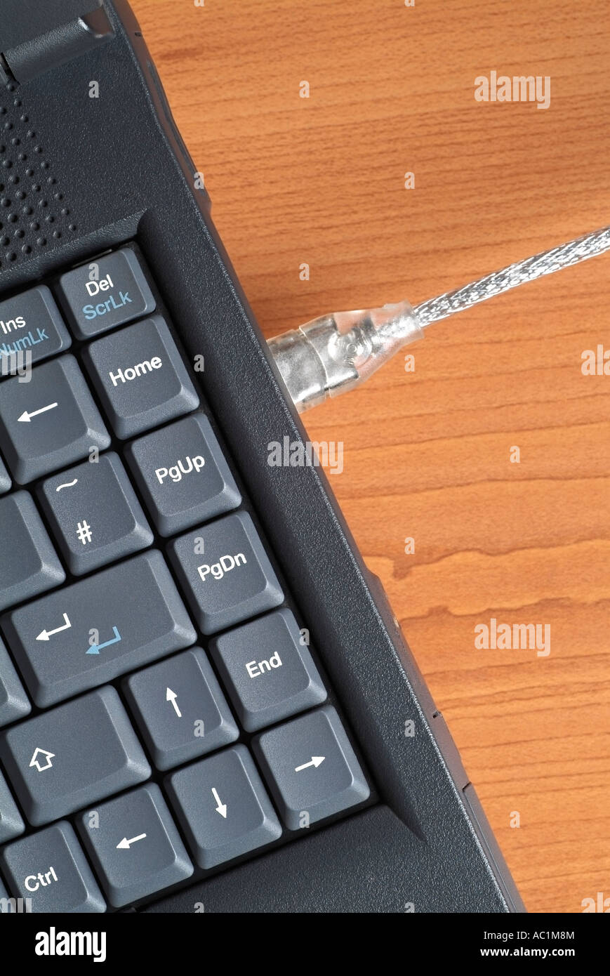 Laptop Computer with High Speed Firewire Data Cable Attached Stock Photo