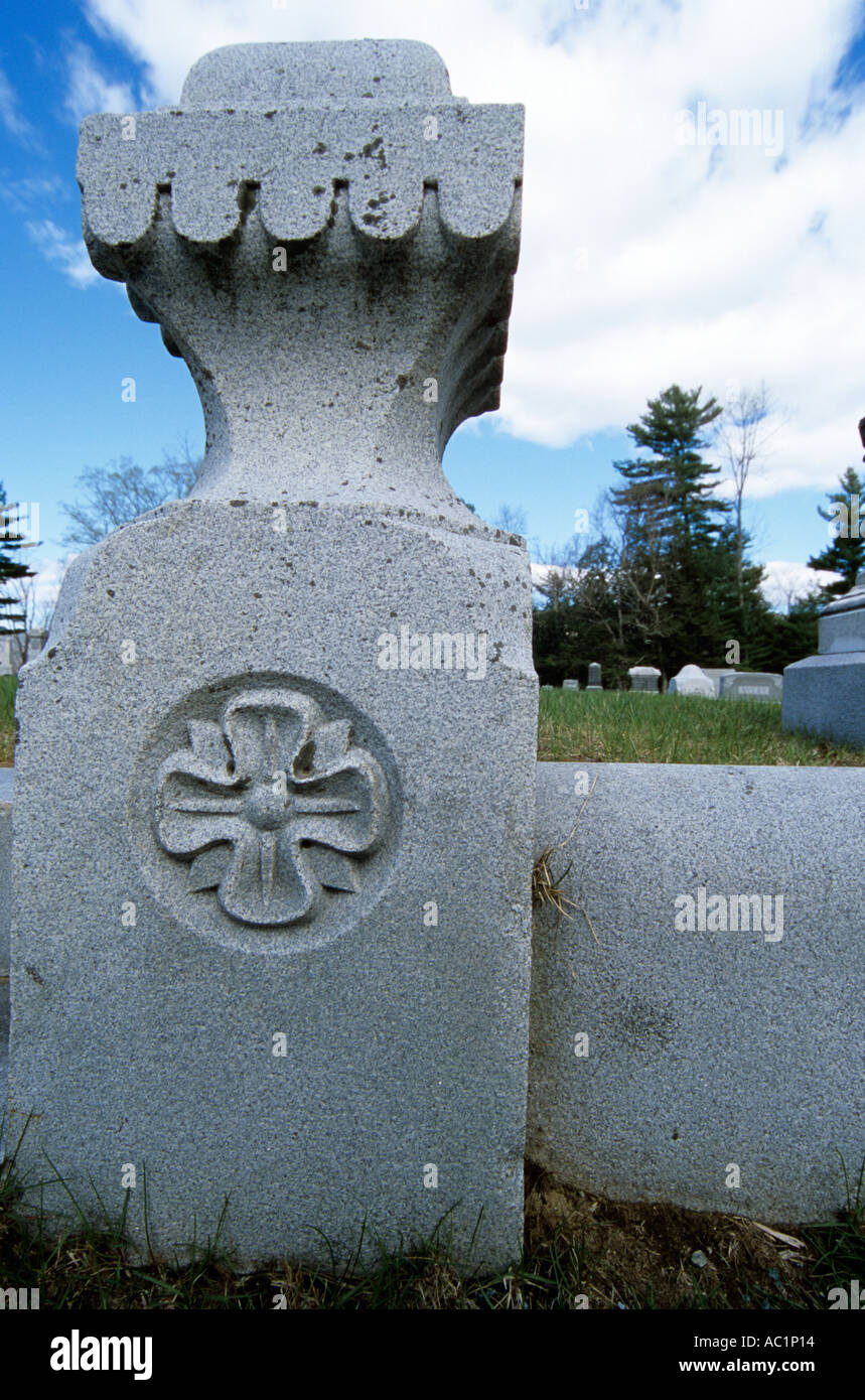 Granite wall around a Old Headstone in a New England graveyard cemetery ...