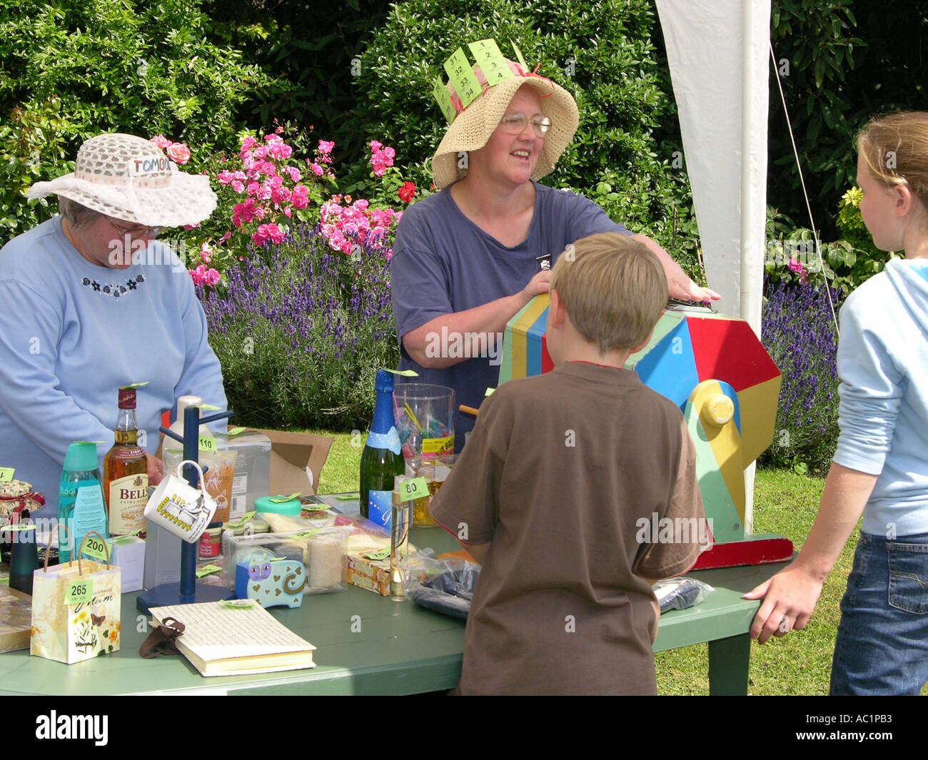 Village fete with produce stall and tombola Stock Photo