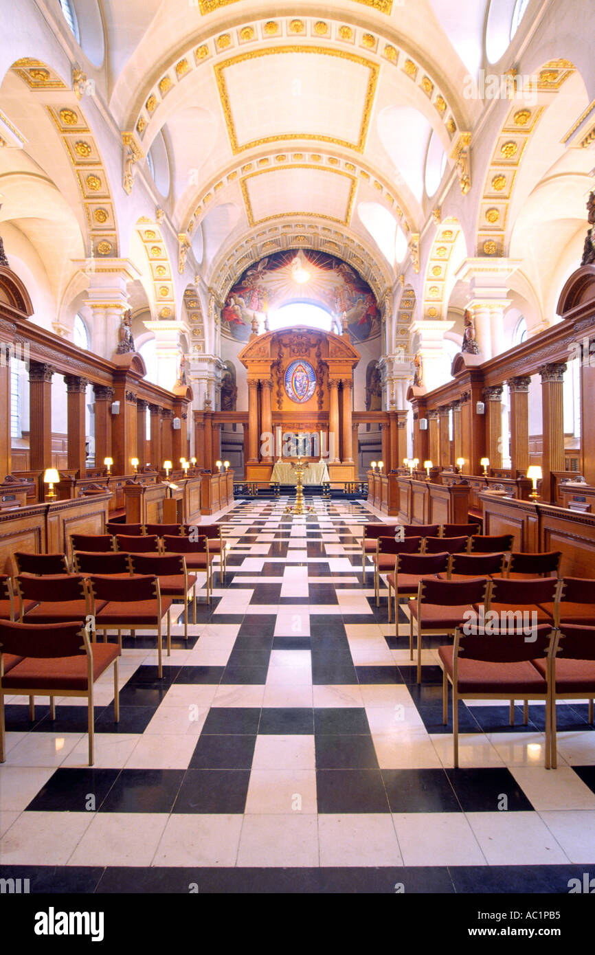The interior of St Bride's church in London. Stock Photo