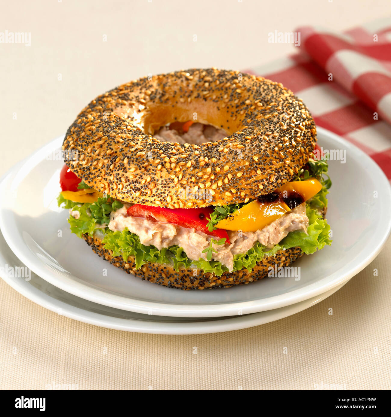 Bagel with tuna salad Stock Photo Alamy
