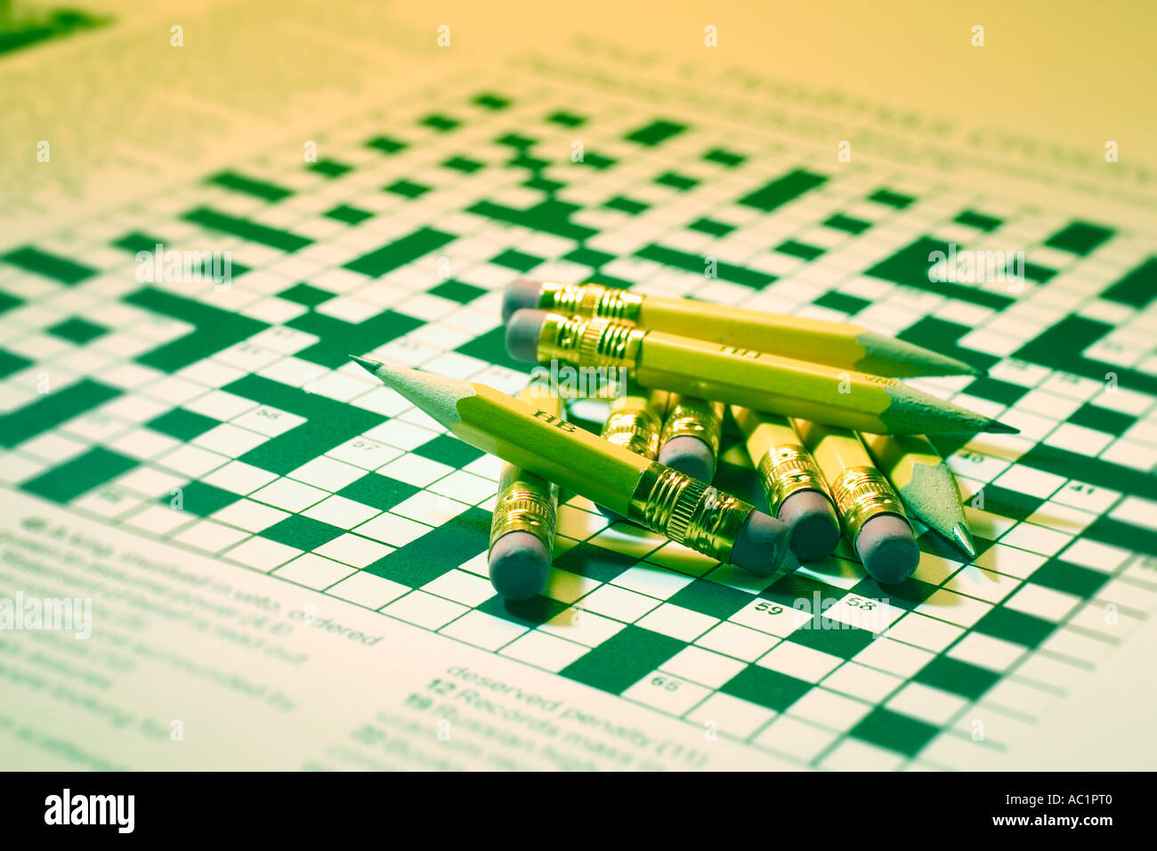Pencils Stubs on Crossword Puzzle Stock Photo Alamy