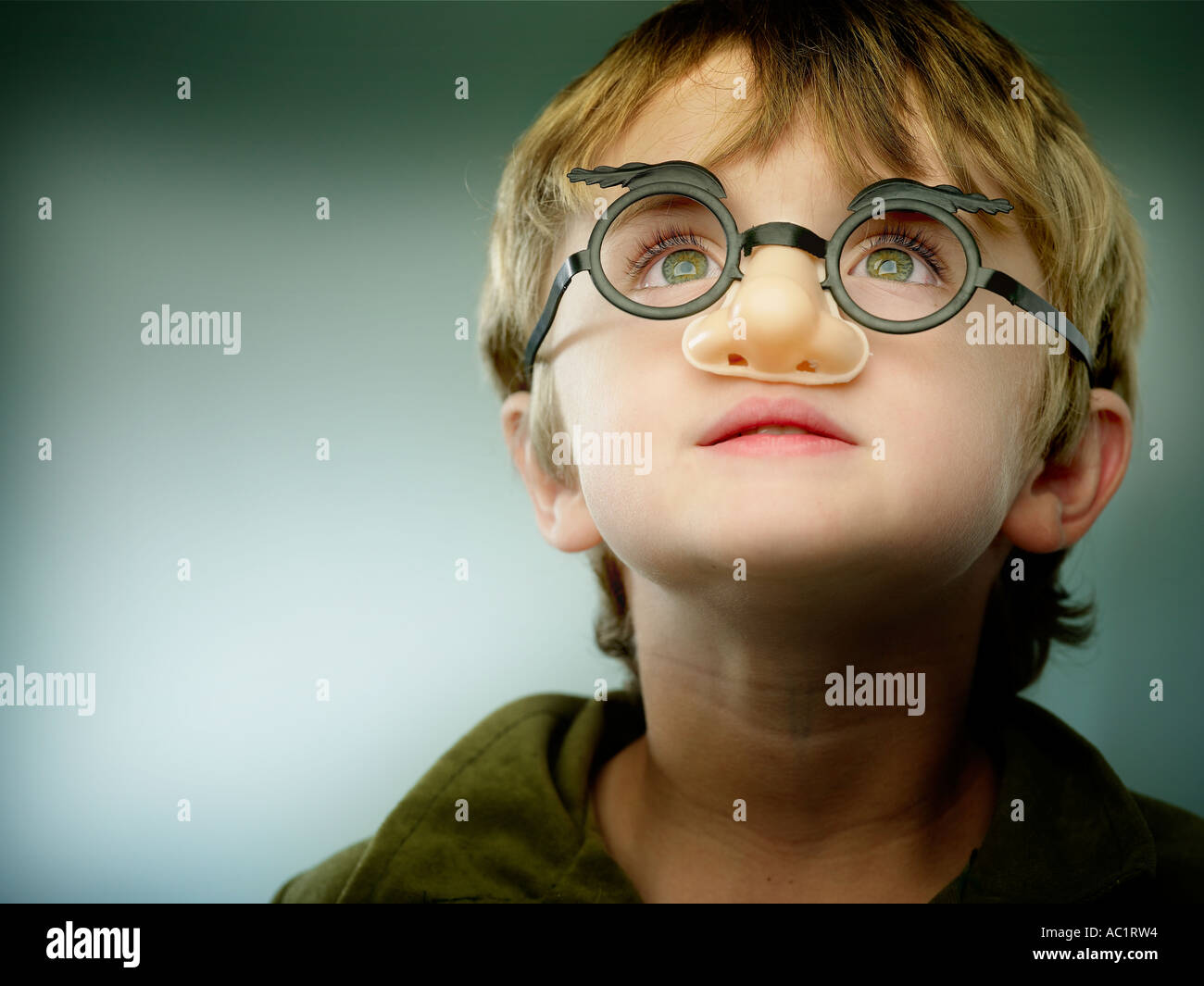 Closeup Of A Fake Nose And Glasses With Furry Eyebrows Stock Photo
