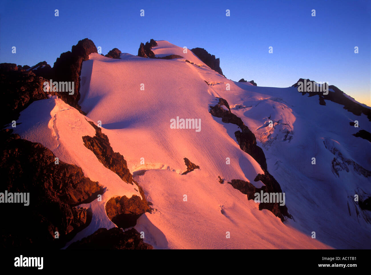 Early morning alpenglow on Mt Fury and the Fury Glacier from high