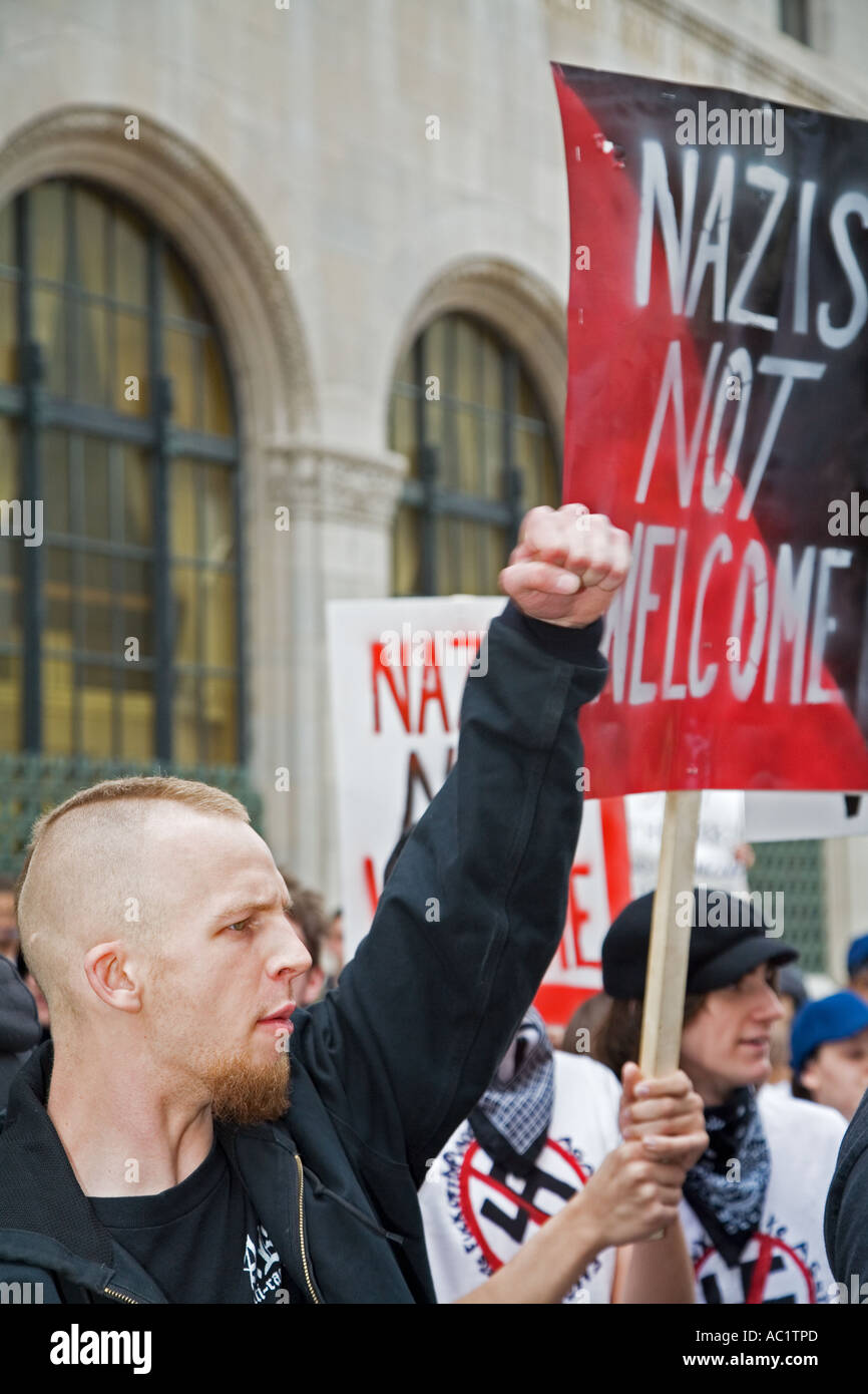 Picketers Oppose Nazi Rally Stock Photo