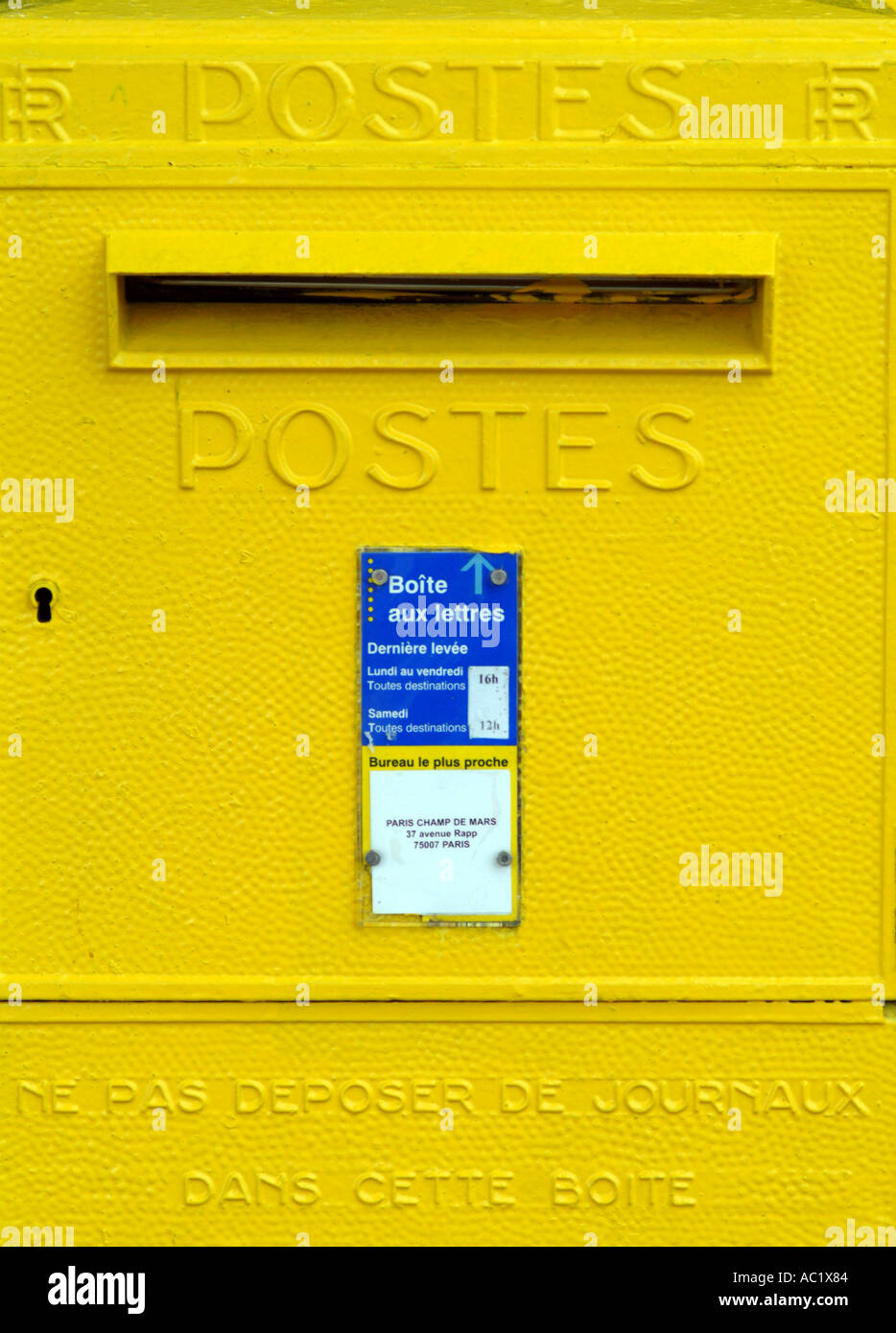 Paris France French Capital Letter Box Yellow Stock Photo Alamy