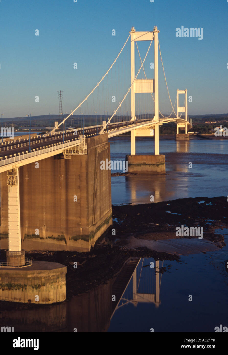 river severn old steel suspension bridge carrying the M48 motorway
