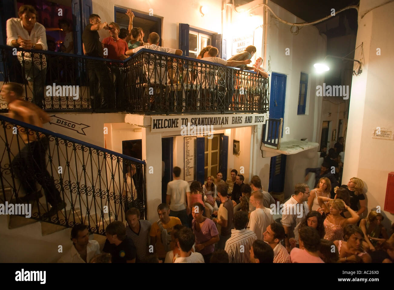 People going clubbing in the Scandinavian Bar and Disco Mykonos Town Mykonos Greece Stock Photo