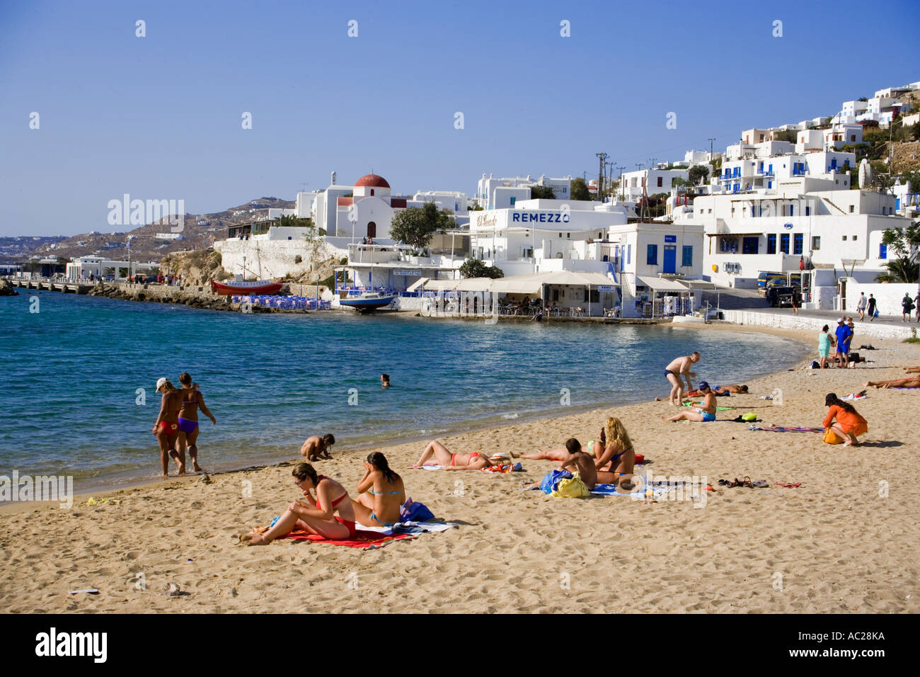 Beach Mykonos Town Stock Photo