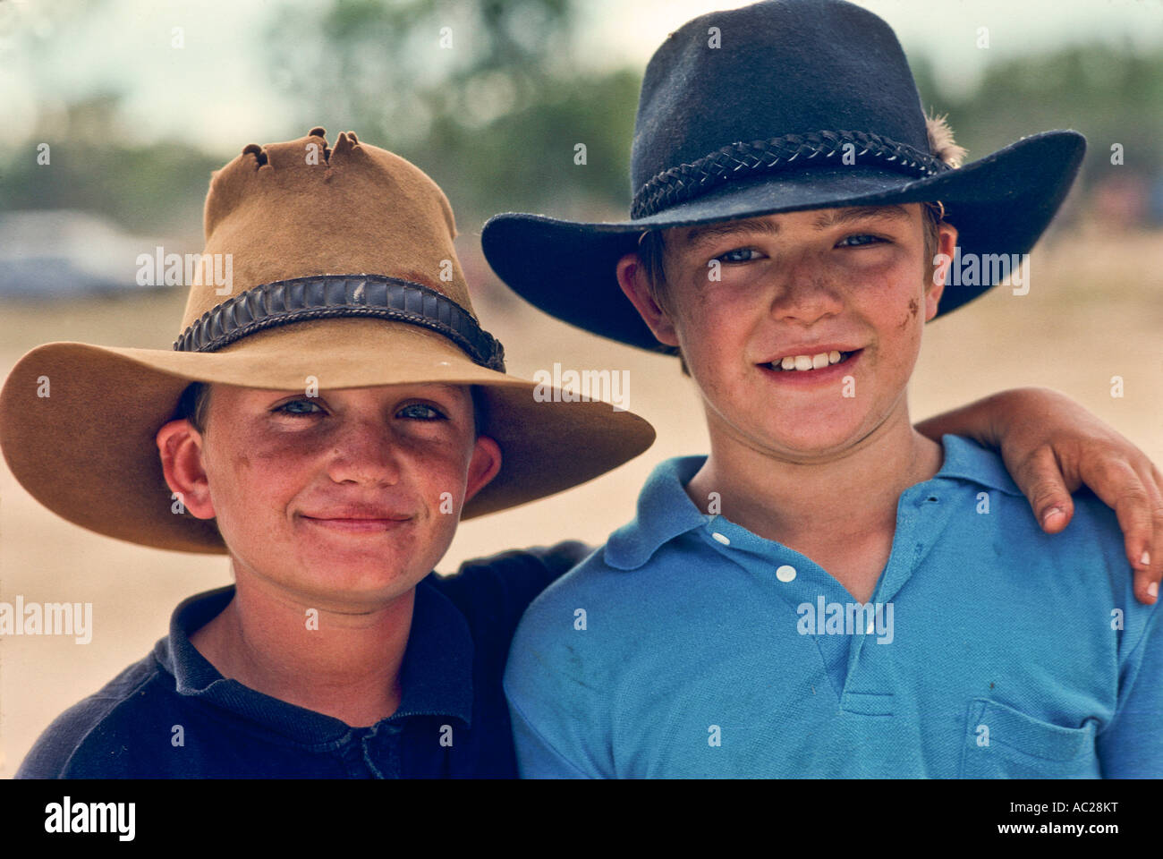 Boys in akubra hat, Normanton, Queensland, Australia, horizontal, Stock Photo