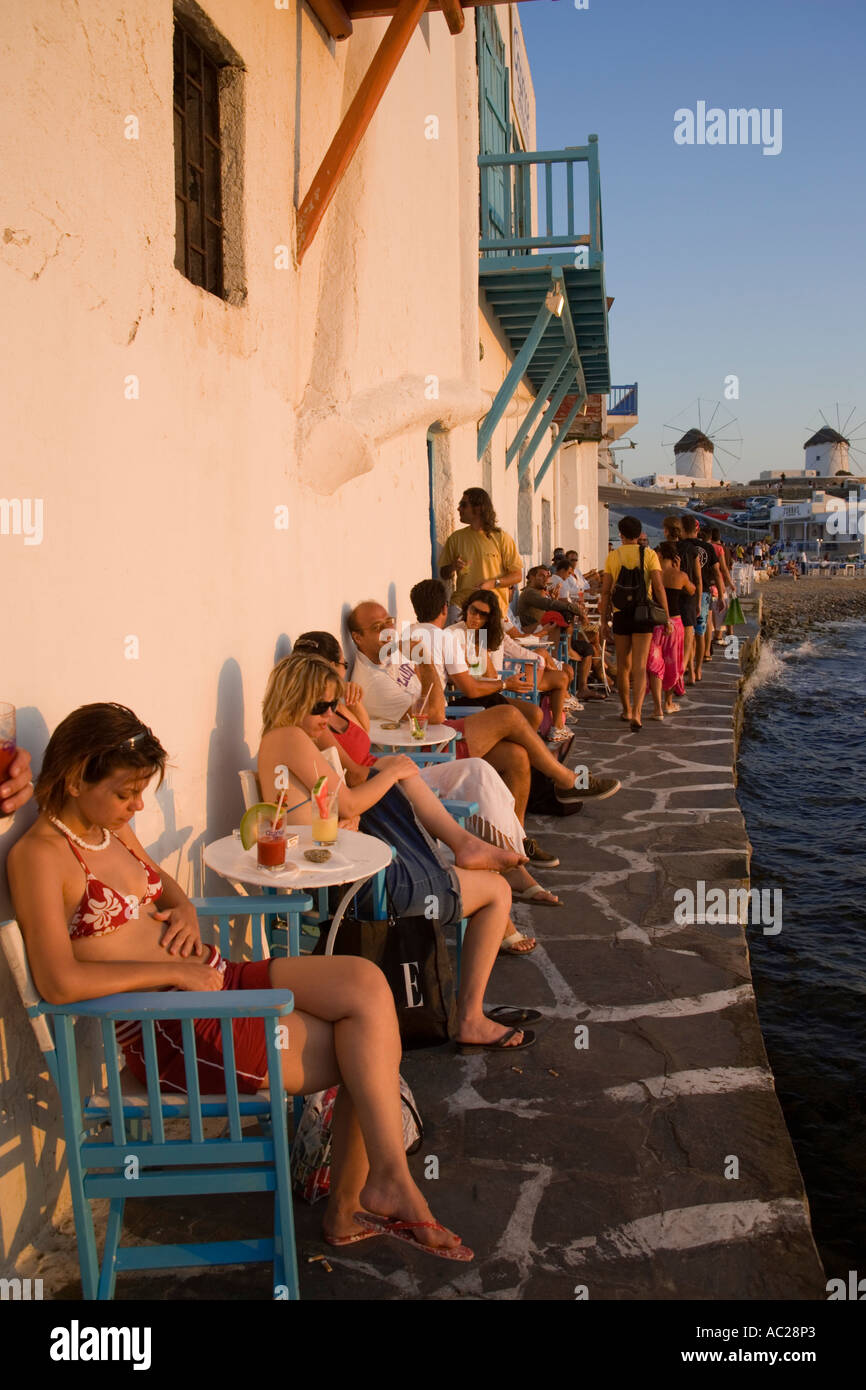 People sitting in Caprice Bar directly at sea Little Venice Mykonos Stock  Photo - Alamy