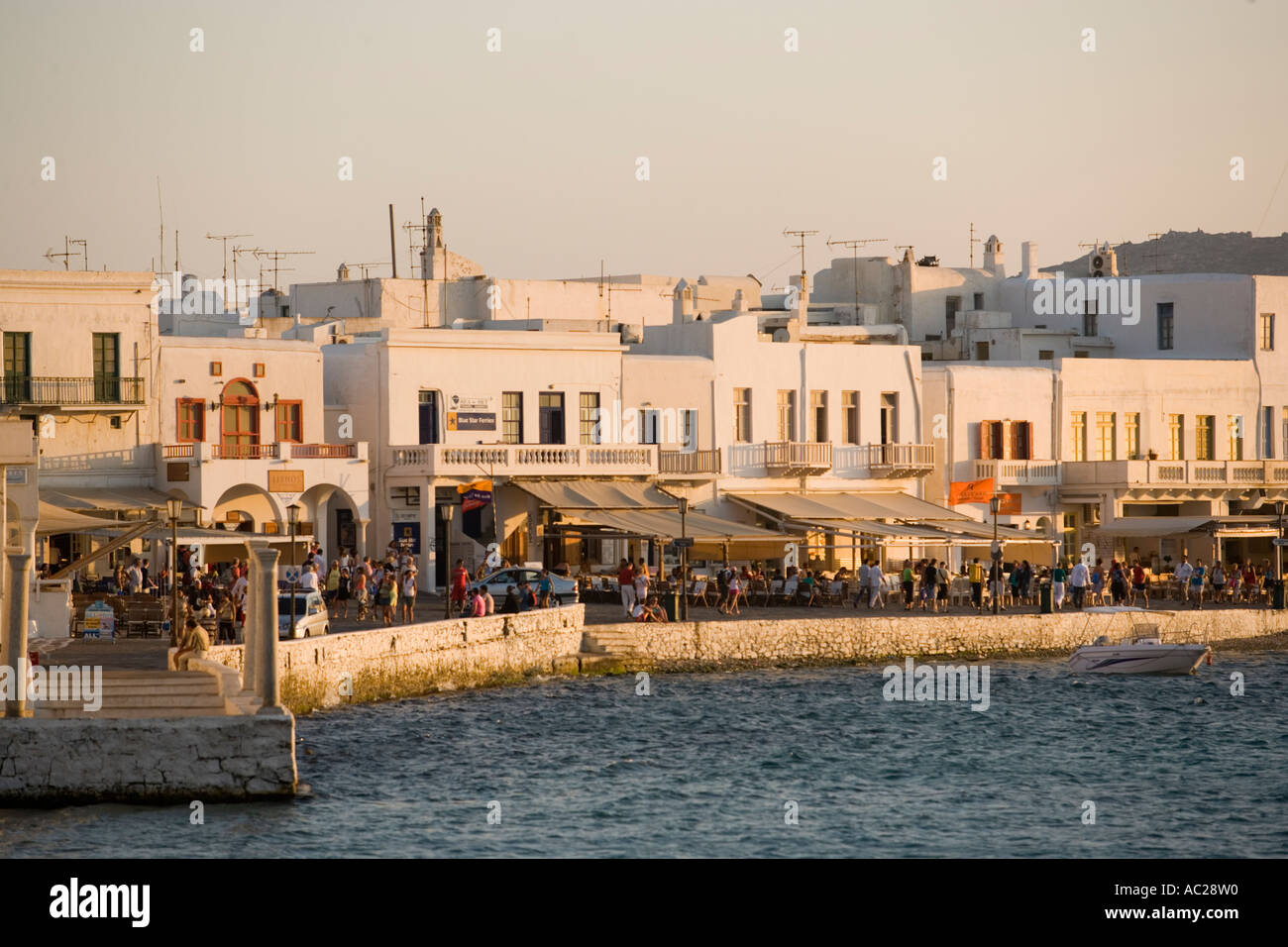 View over the harbour Mykonos Town Mykonos Greece Stock Photo