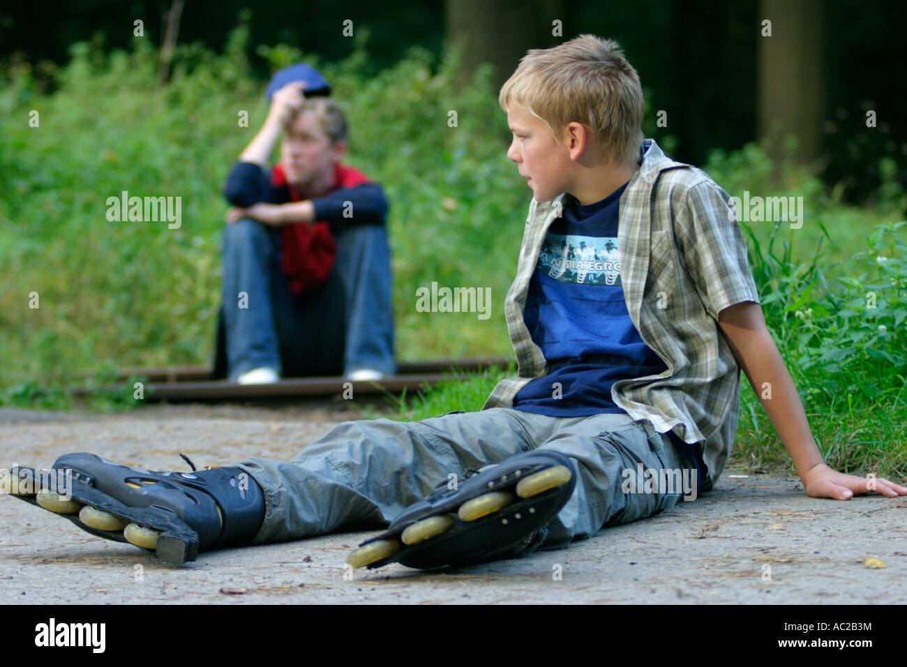 young skaters having a break Stock Photo