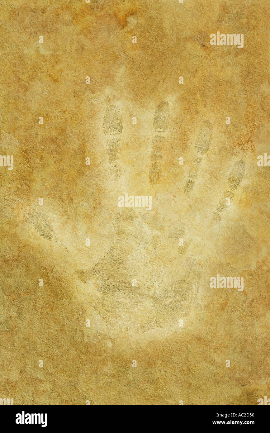 Hand print on handmade paper concept Stock Photo Alamy