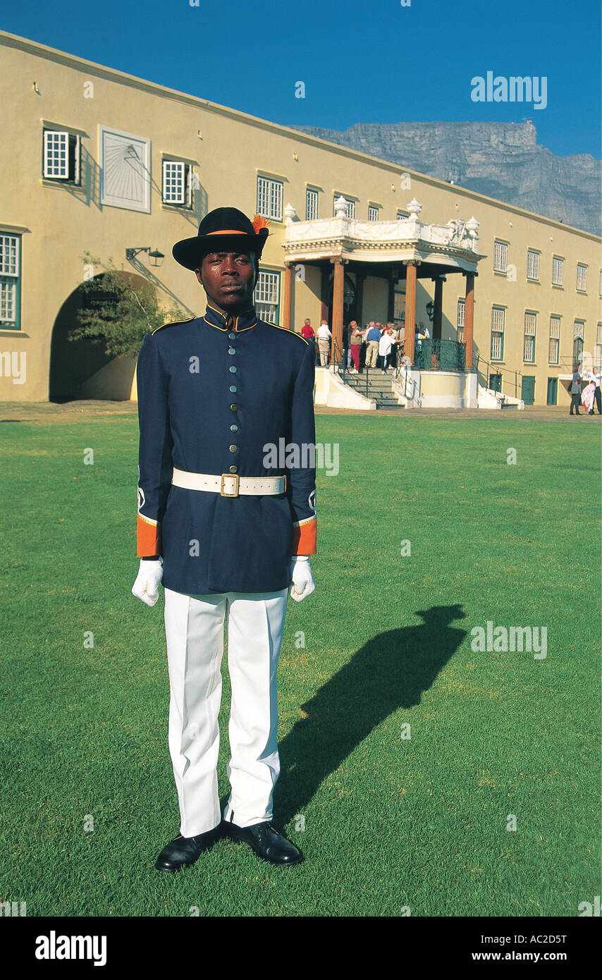 Soldier in uniform in the grounds of The Castle oldest building in South Africa Stock Photo