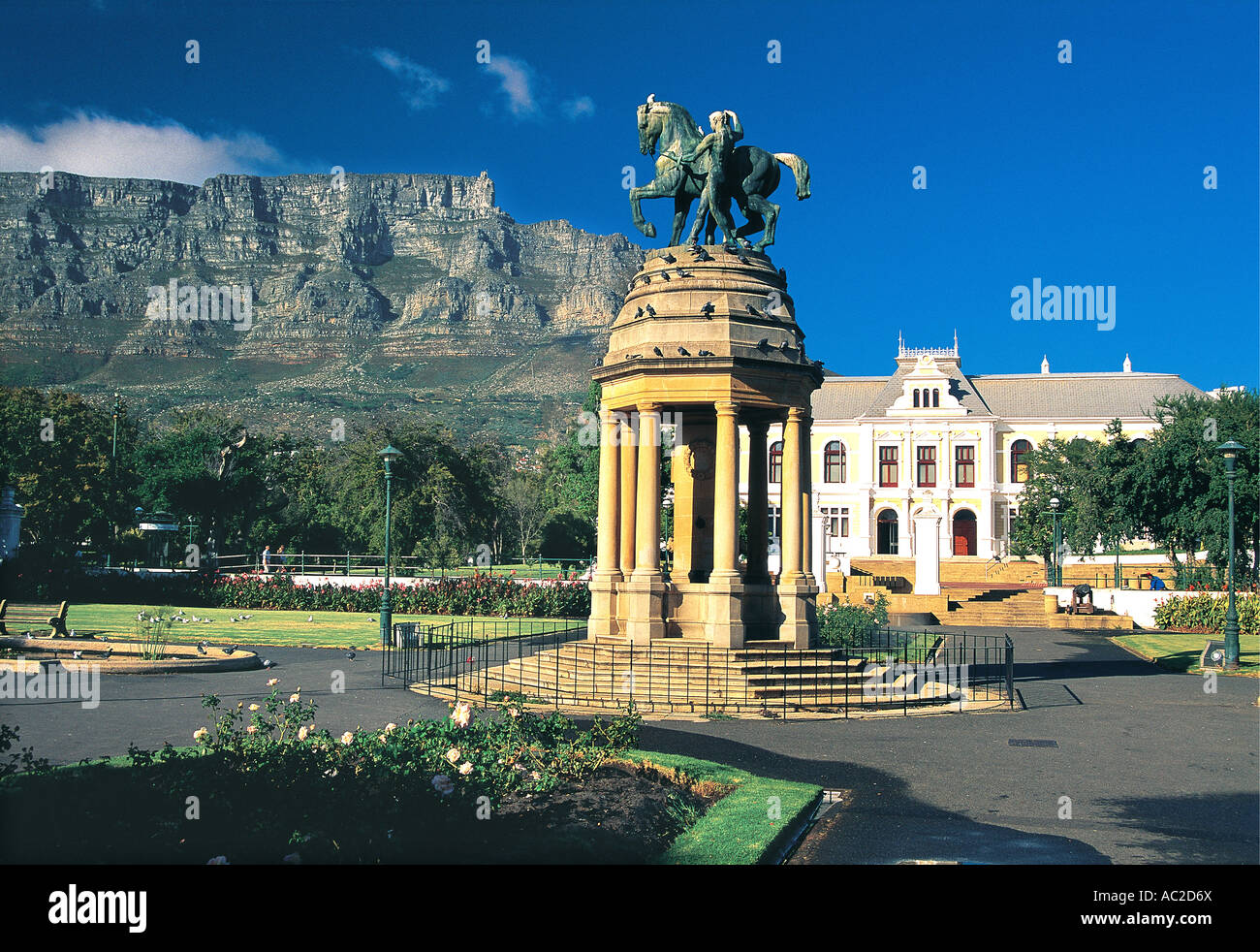 Statue of man with horse in the grounds of South Africa Cultural