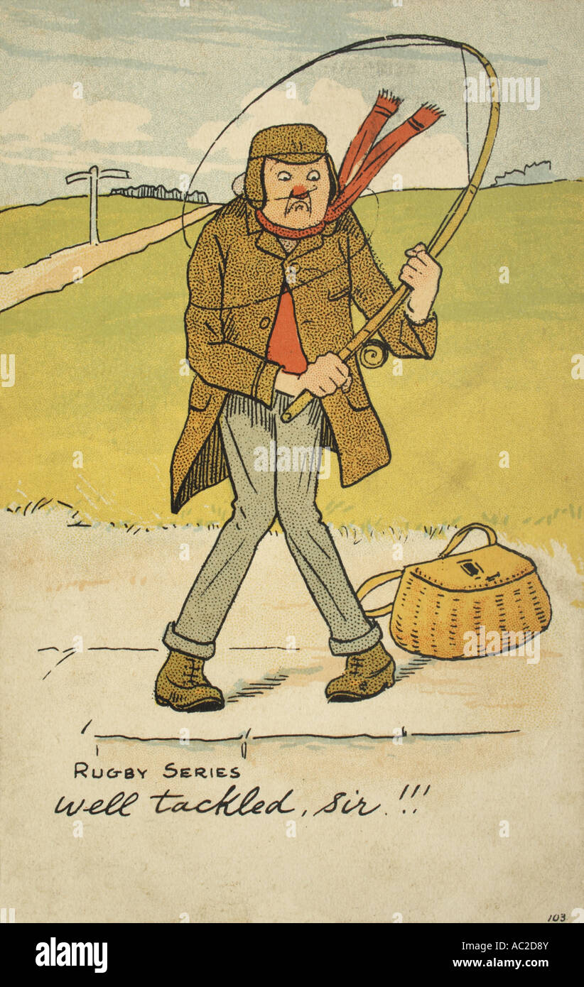 Vintage angling postcard. Stock Photo