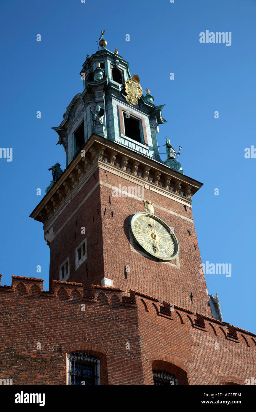 Wawel cathedral clock tower at the entrance to Wawel Castle Krakow Stock Photo
