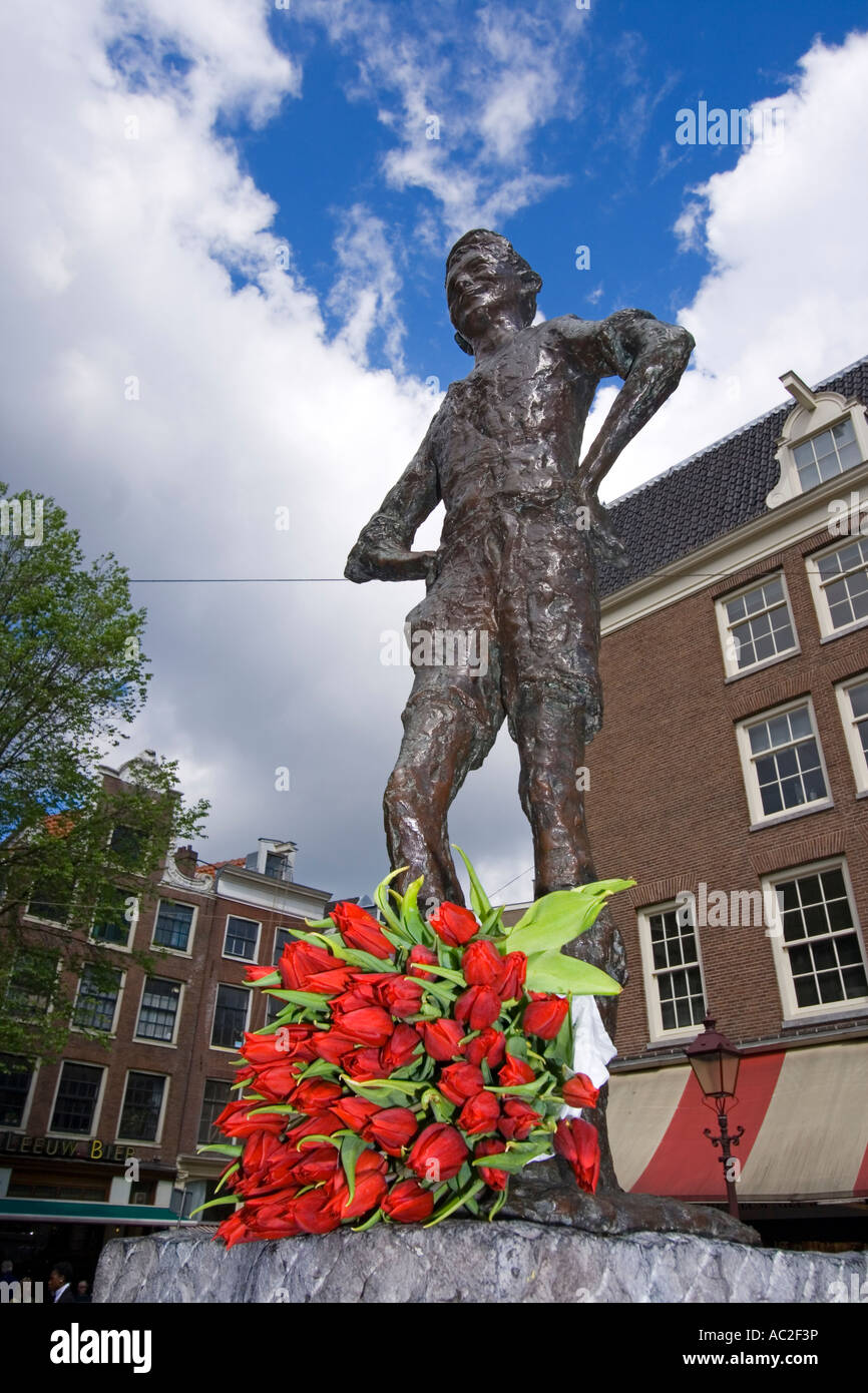 Amsterdam Spui with tulips Stock Photo