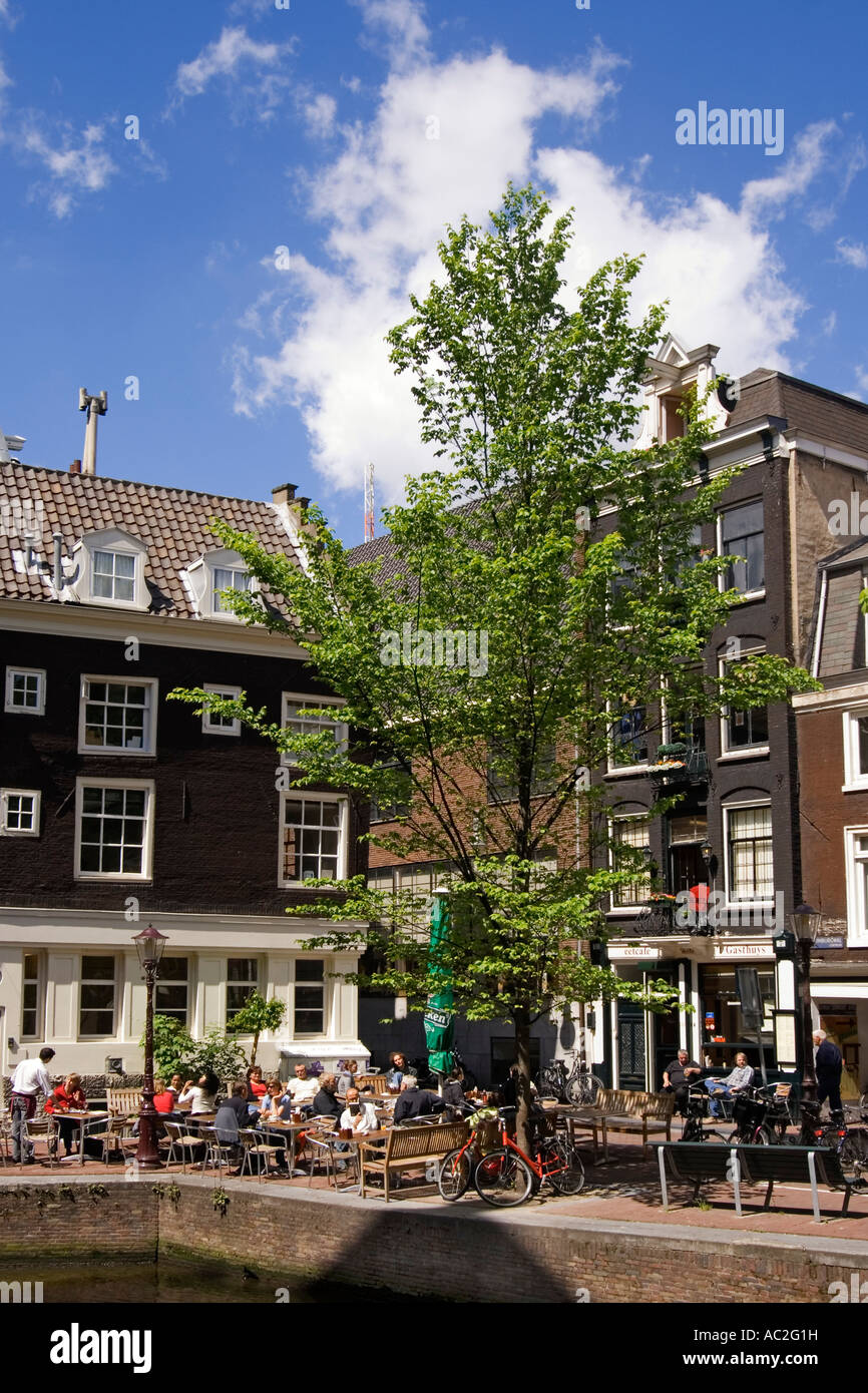 Amsterdam street cafes near university Stock Photo