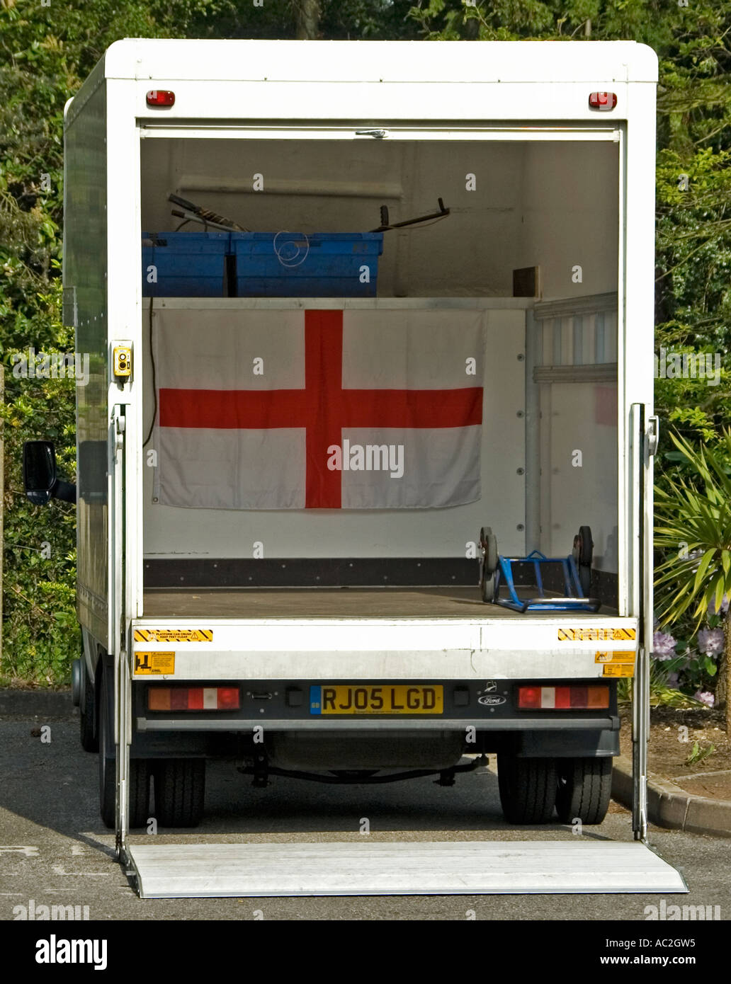 Interior of van decorated with England flags Stock Photo