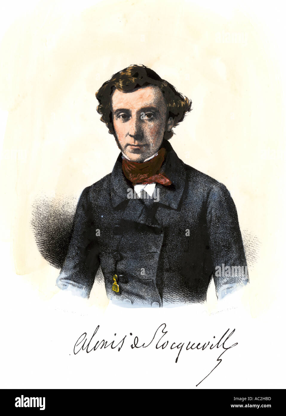 Alexis de Toqueville French author of Travels in America. Hand-colored steel engraving Stock Photo