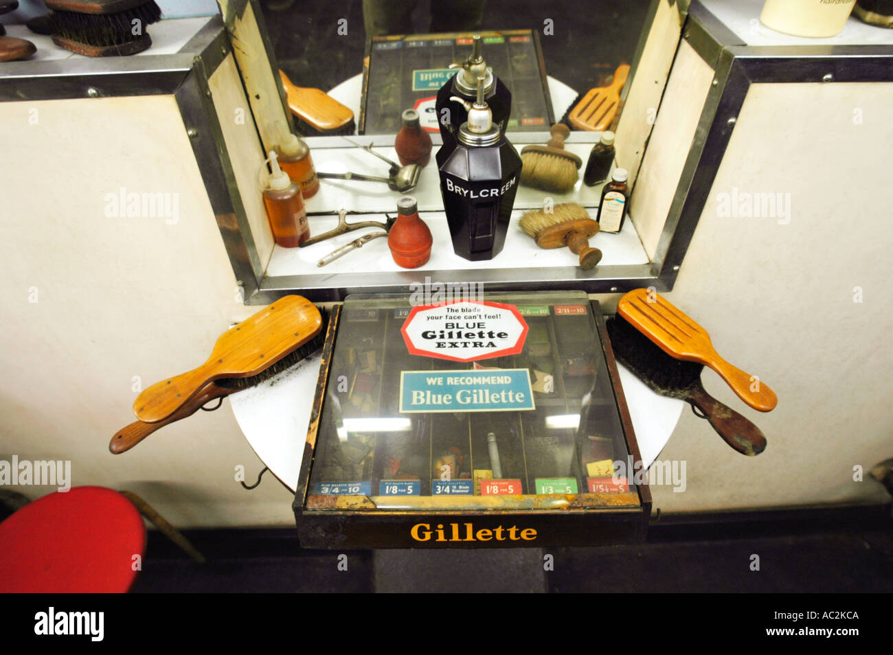 A ladies and gents hairdressers at Aberdare in the South Wales Valleys UK which has remained unchanged since the 1950s Stock Photo