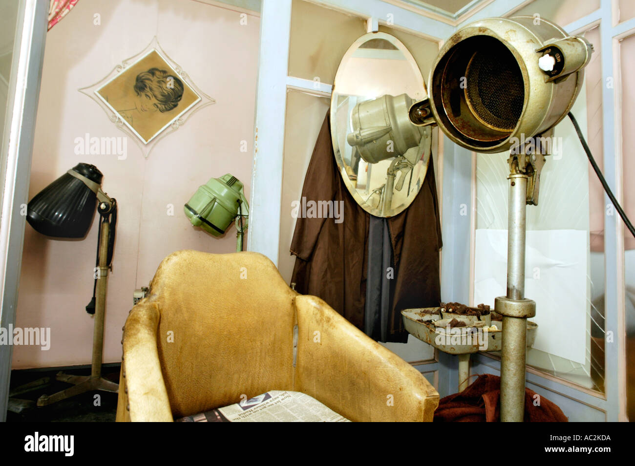 A ladies and gents hairdressers at Aberdare in the South Wales Valleys UK which has remained unchanged since the 1950s Stock Photo