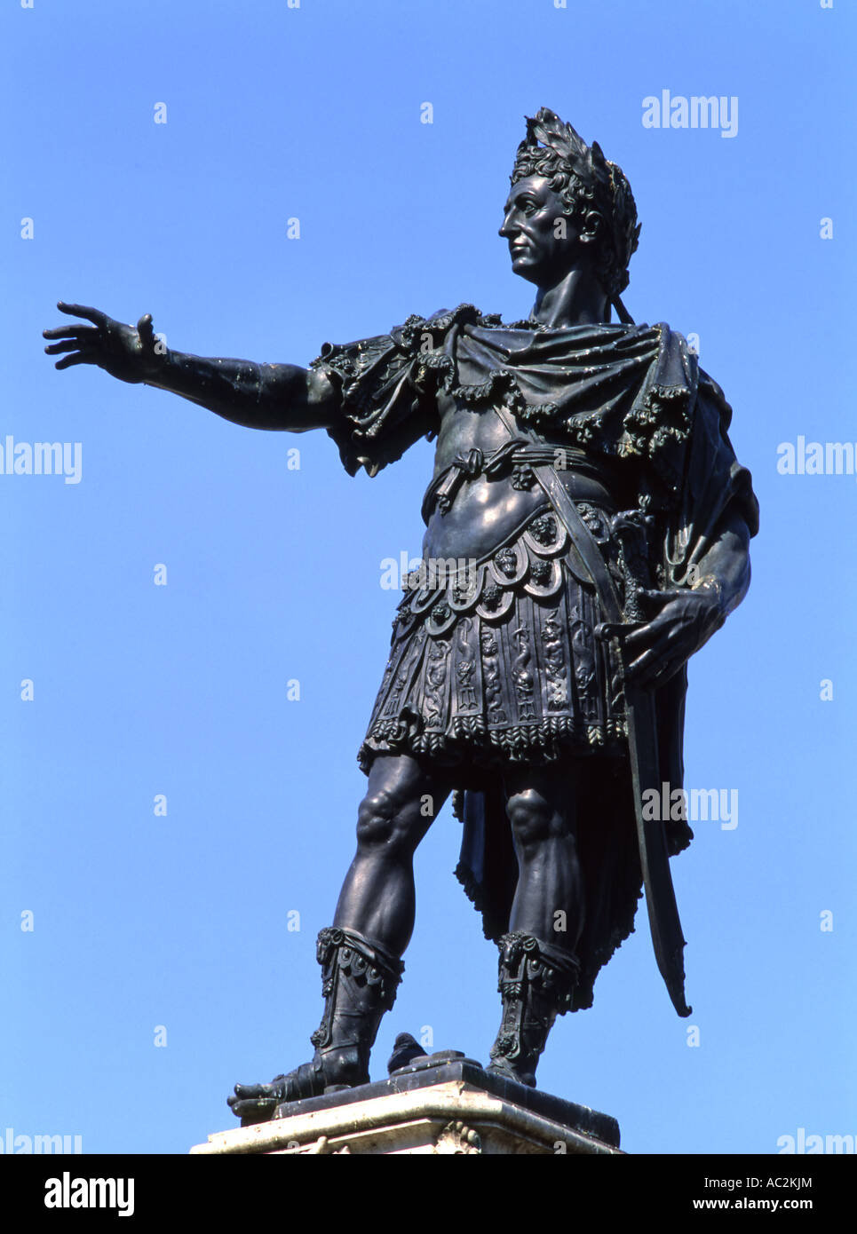 Augsburg, Bavaria, Germany. Statue: Emperor Augustus on top of Augustusbrunnen (Augustus Fountain; 1588) Stock Photo