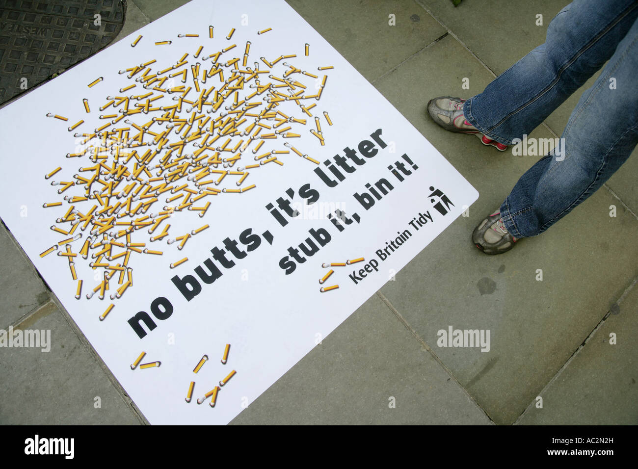 keep britain tidy cigarette litter KEEP BRITAIN TIDY Campaign against cigarette litter Colchester Essex  England UK Stock Photo
